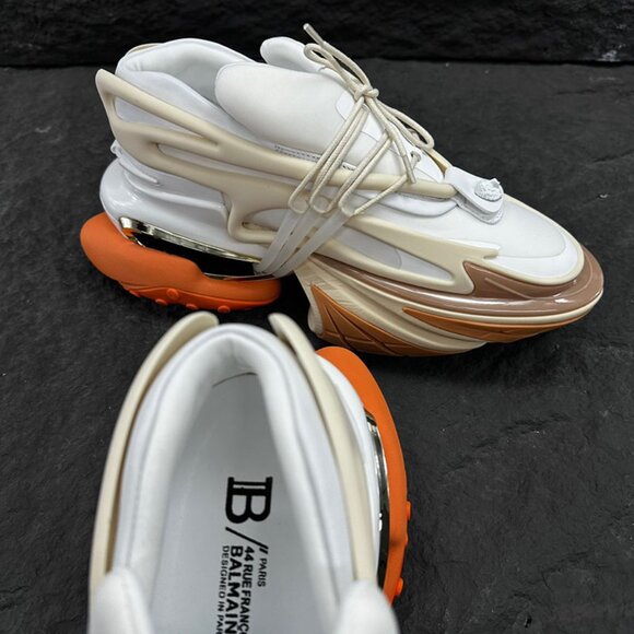 Balmain Unicorn Low-Top Platform Sneakers, Unisex, White And Orange - Picture 5 of 9